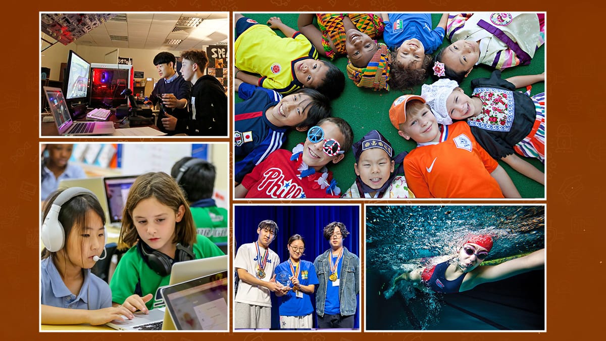 SCIS Shanghai China students engaged in technology, sports, swimming, and collaborative learning activities