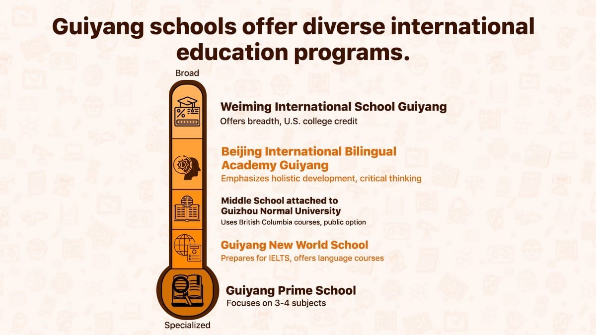 Guiyang international schools comparison chart showing education program options
