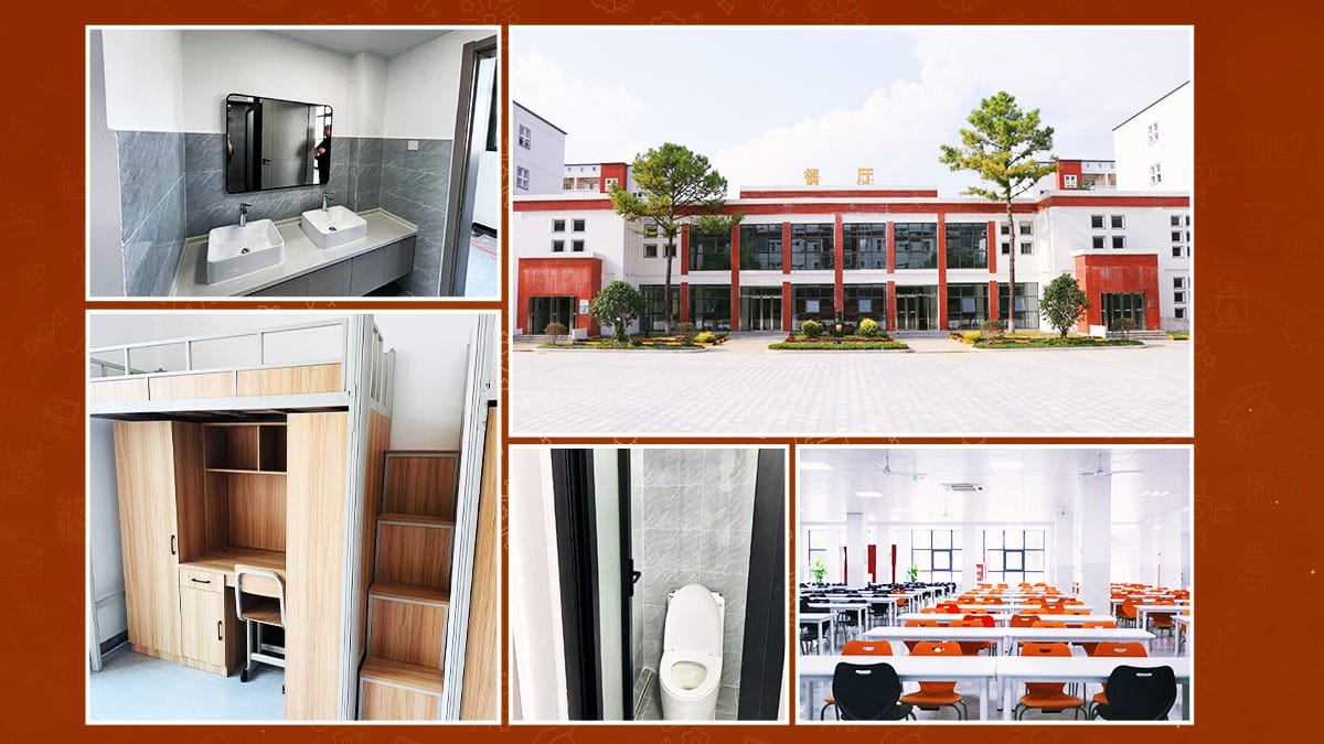 Walton-Hefei School boarding facilities with dormitories, bathrooms, and cafeteria