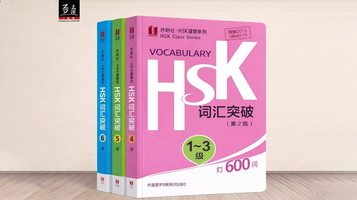 New HSK 3.0 2026 vocabulary books for levels 1–3 showing HSK Chinese word learning series