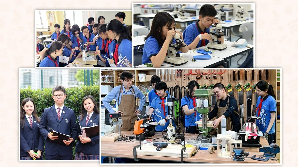 Shanghai United International School students in science labs, workshops, and classrooms