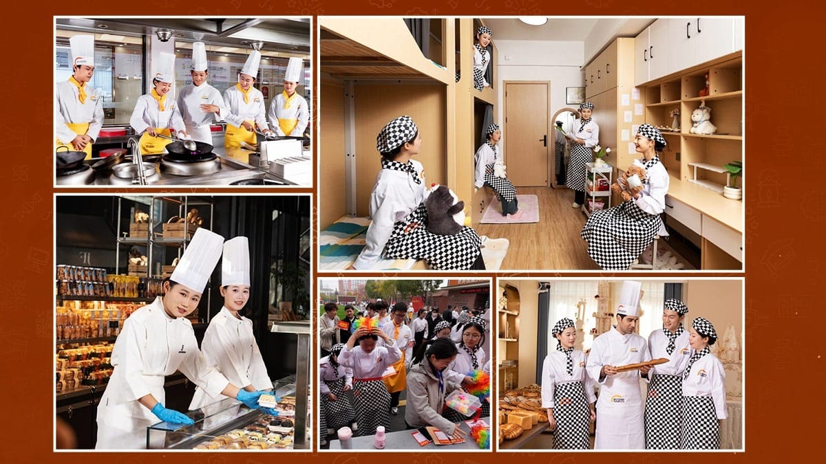 Cuisine Schools in China students in dorms, kitchens, bakeries, and campus activities