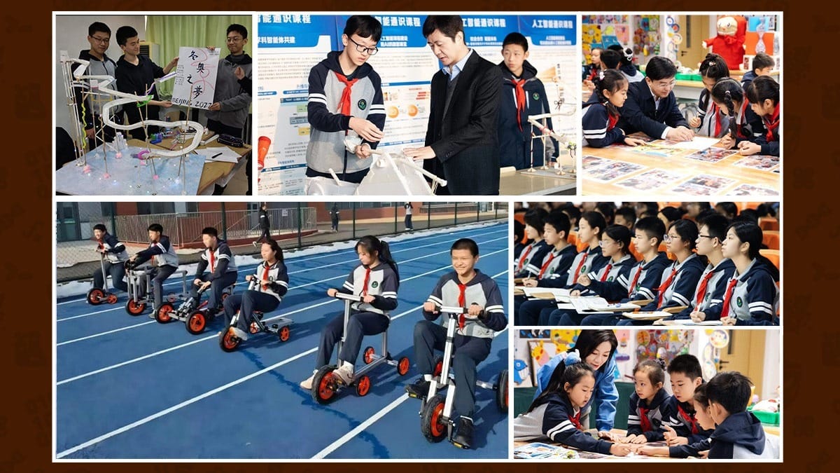 Beijing No. 80 High School students in STEM projects, AI classes, sports, and group learning