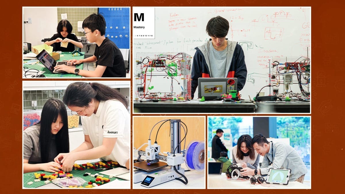Avenues Shenzhen students building robots, 3D printing, and hands-on STEM projects