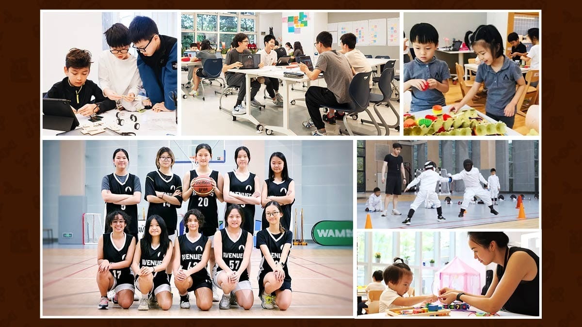 Avenues Shenzhen students in class, sports, and creative learning activities