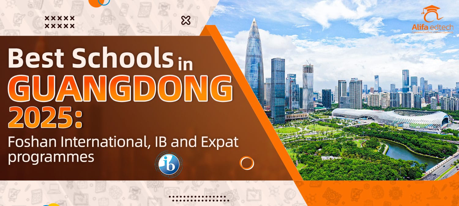 Alfaedtech branded advertisement for best international schools in Guangdong province China 2025.
