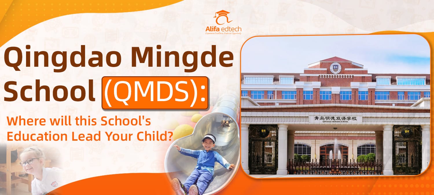 Qingdao Mingde School campus building with students enjoying educational activities