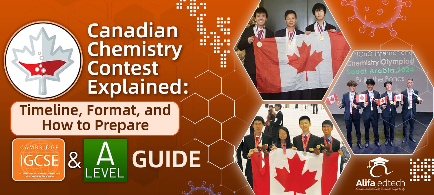 Canadian Chemistry Contest guide showing timeline, format and preparation tips with student winners