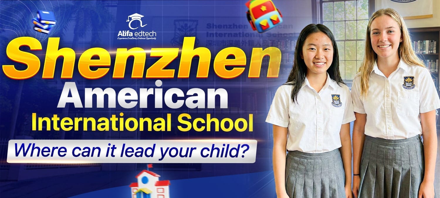 Shenzhen American International School students in uniform smiling at campus