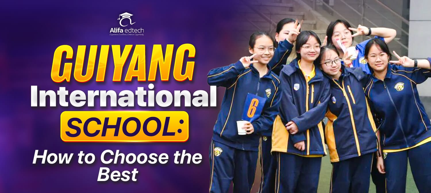 Guiyang international schools students in uniforms posing together on campus