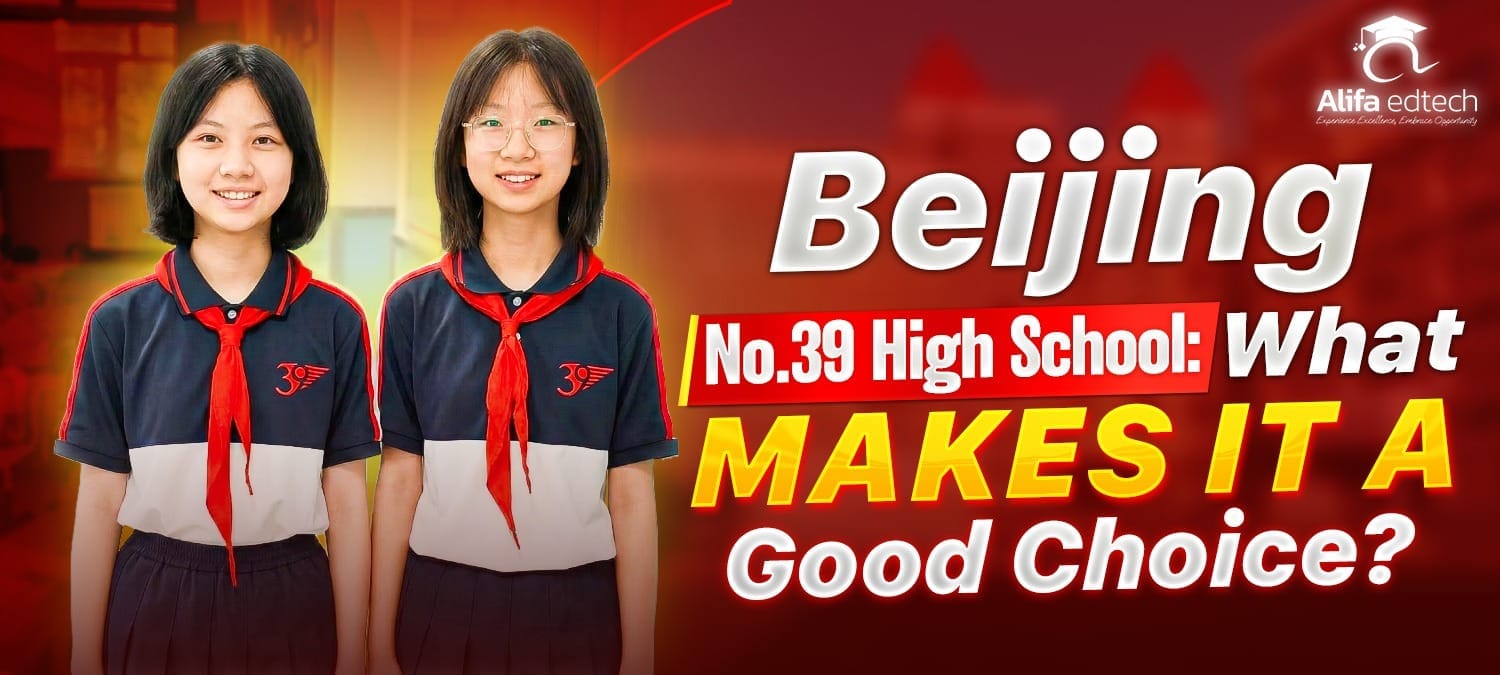 Beijing No. 39 High School students in uniform discussing what makes it a good choice