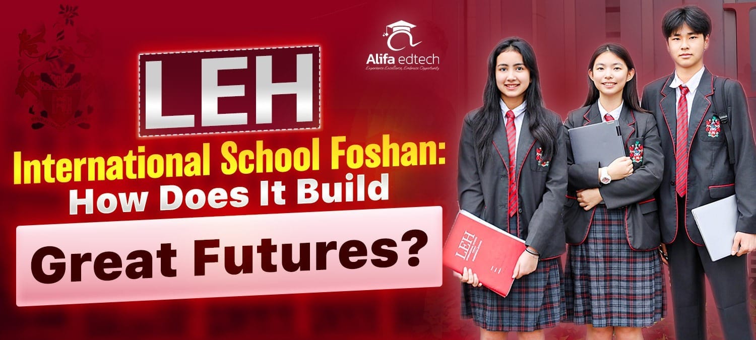 LEH International School Foshan students in uniforms holding certificates and tablets